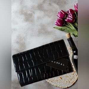 Murval Black Faux Croc Embossed Wallet/Clutch  NWT
